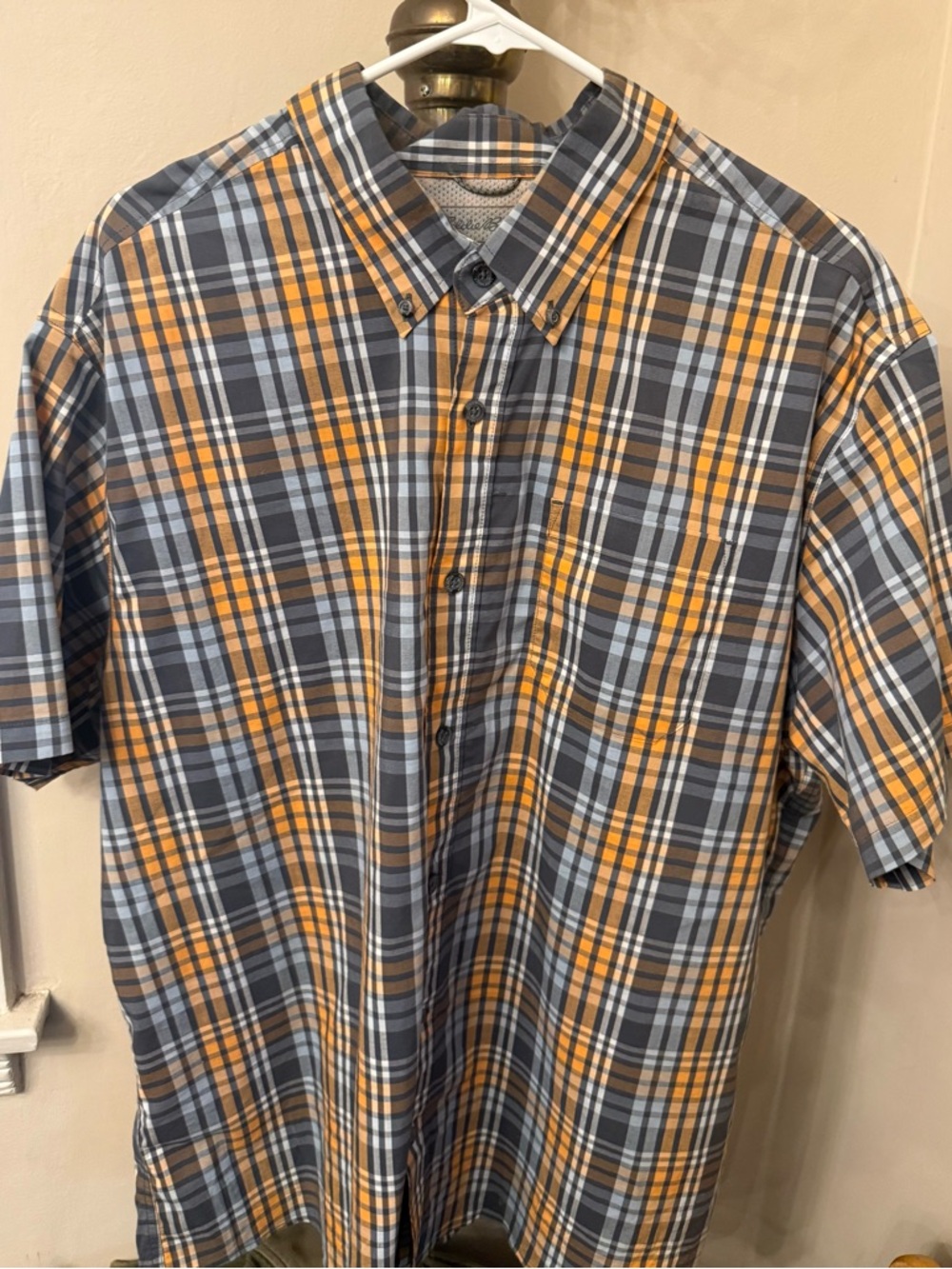 Eddie Bauer Short-Sleeve Plaid Button-Down Shirt - Gray & Yellow